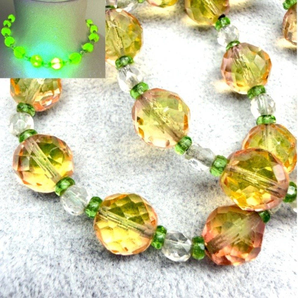 Vintage Art Deco Uranium Glass Necklace 1920s Czech Watermelon 14"